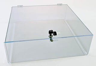 Clear Acrylic Flat Low Profile Locking Security Showcase in Plexiglas, Plexiglass, Lucite, Plastic
