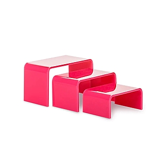 Pink Acrylic Wide Rectangular U Riser Set of 3 in Plexi or Lucite