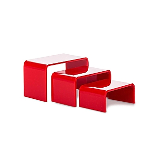 Red Acrylic Wide Rectangular U Riser Set of 3 in Plexi or Lucite