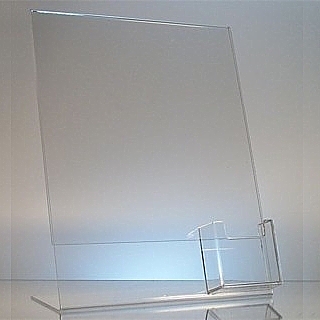 Slant Back Easel Display Frame with vertical business card pocket in Acrylic, Plexiglas, Plexiglass, Lucite, Plastic