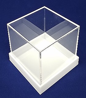 Clear Acrylic 5-Sided Boxes with White Bases made from Plexi, Plexiglas, Plexiglass, lucite and plastic