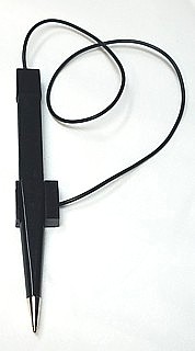 Black Pen with Straight Tether and Adhesive Tape