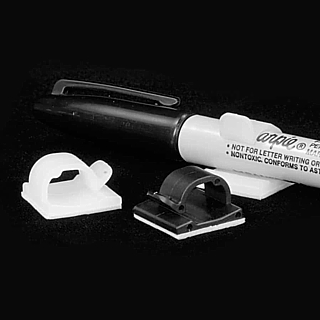 White Plastic Pen Clip or Pencil Holder with Self-Stick Adhesive