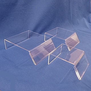 Clear Acrylic Set of 3 Risers with Sign Holder Fronts in Plexi or Lucite