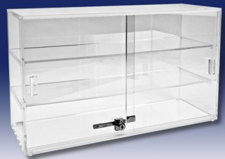 Clear Acrylic Upright Locking Security Showcase in Plexiglas, Plexiglass, Lucite, Plastic