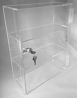 Clear Acrylic Upright Locking Security Showcase in Plexiglas, Plexiglass, Lucite, Plastic