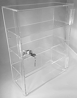 Clear Acrylic Upright Locking Security Showcase in Plexiglas, Plexiglass, Lucite, Plastic