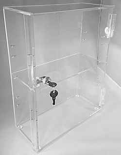 Clear Acrylic Upright Locking Security Showcase in Plexiglas, Plexiglass, Lucite, Plastic