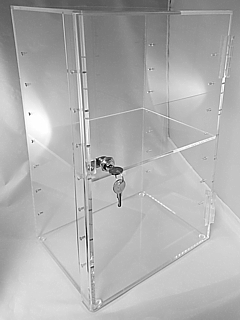 Clear Acrylic Upright Locking Security Showcase in Plexiglas, Plexiglass, Lucite, Plastic