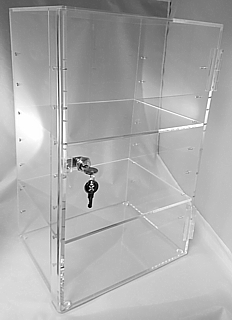 Clear Acrylic Upright Locking Security Showcase in Plexiglas, Plexiglass, Lucite, Plastic