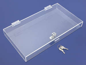 Clear Acrylic Flat Low Profile Locking Security Showcase in Plexiglas, Plexiglass, Lucite, Plastic