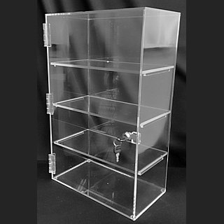 Clear Acrylic Upright Locking Security Showcase in Plexiglas, Plexiglass, Lucite, Plastic