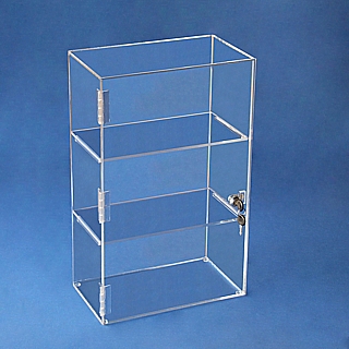 Clear Acrylic Upright Locking Security Showcase in Plexiglas, Plexiglass, Lucite, Plastic