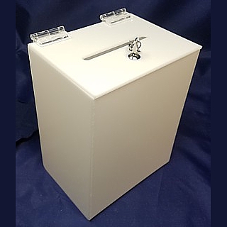White Acrylic Locking Ballot or Suggestion or Entry Box