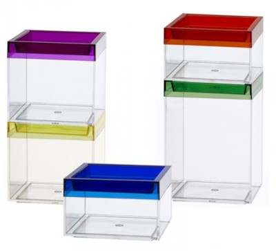 Clear Stackable Plastic Boxes with Colored Lids