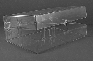 Clear Molded Styrene Plastic 2 Piece Hinged Box Container