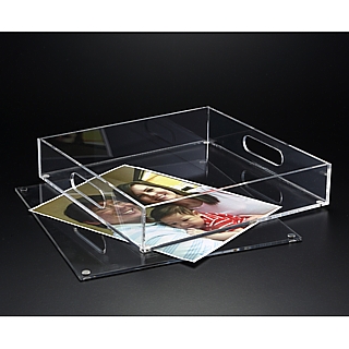 Clear Acrylic Lucite Plexi Trays with Handles and Magnetic Insertable Bottom