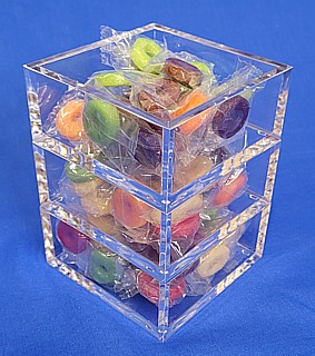 5-Sided Square Stackable Cube Injection Molded in Crystal Clear Rigid Styrene