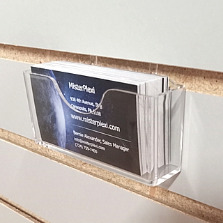 Clear Molded Acrylic Business Card and Gift Card Holder model PBC1 for Use with Pegboard or Slatwall