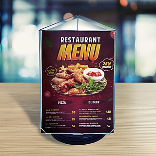 Clear Acrylic 3 Panel Triangular Rotating Sign Holder Frame for Menus or Photos