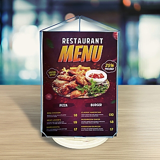 Clear Acrylic 3 Panel Triangular Rotating Sign Holder Frame for Menus or Photos
