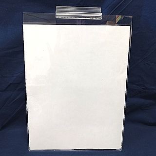 Clear acrylic slatwall sign holder frames and wallmount slotwall signholders, plexi, plexiglass, Plexiglas, lucite