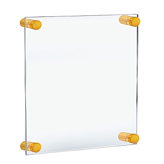 Clear Acrylic Wallmount Sign Holder Frame with Gold Standoffs for Lobby or Reception Area