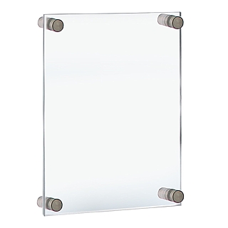 Clear Acrylic Wallmount Sign Holder Frame with Chrome Standoffs for Lobby or Reception Area