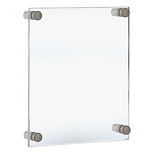 Clear Acrylic Wallmount Sign Holder Frame with Chrome Standoffs for Lobby or Reception Area