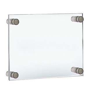 Clear Acrylic Wallmount Sign Holder Frame with Chrome Standoffs for Lobby or Reception Area