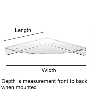Clear Acrylic Curved Front Wallmount Corner Shelf for Mounting with Screws to Drywall or Other Flat Surface