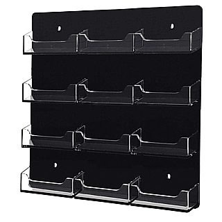 Black Acrylic Business Card or Gift Card Holder with 12 Clear Pockets For Mounting to the Wall
