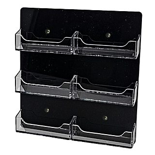 6 Pocket Black Acrylic Business Card or Gift Card Holder with Clear Pockets For Mounting to the Wall