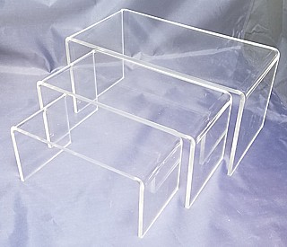 Clear Thick Acrylic Wide Rectangular U Riser Set of 3 in Plexi or Lucite