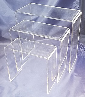 Clear Thick Acrylic Wide Rectangular U Riser Set of 3 in Plexi or Lucite